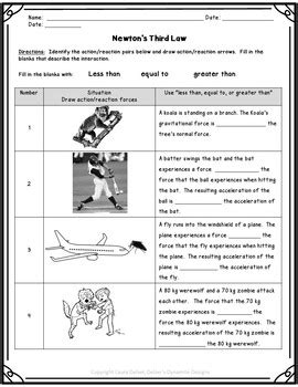 Newton's Third Law: Action - Reaction - Interactive worksheet